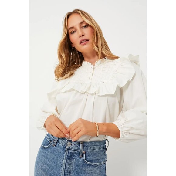 Cleobella Vivienne Women's Size Small Organic Cotton Lattice Ruffle Blouse Top - Picture 1 of 13